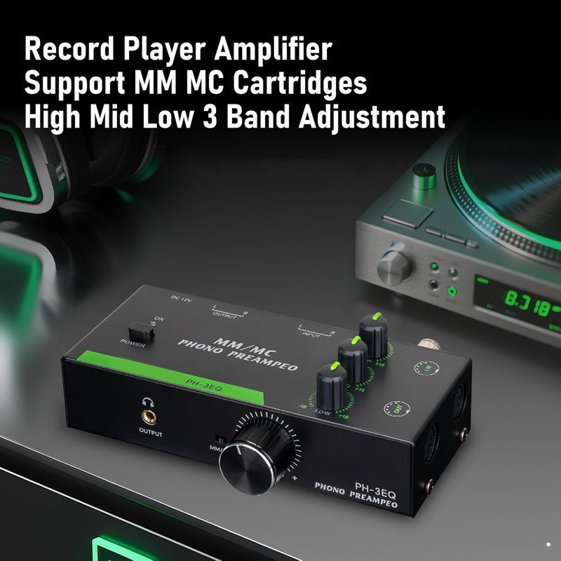 Bewinner Phono Preamp with MM MC Support XLR Balanced I O, 3 Band EQ Turntable Amplifier, Metal Chassis, Audiophile Grade Sound for Record Players (US Plug 100-240V) - Image 2